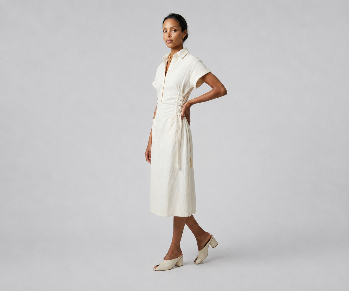 Loki Side Lace Midi Dress - Cream