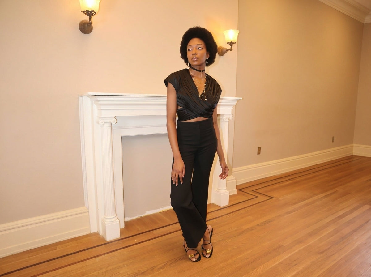 Ruched Crossed Satin Top