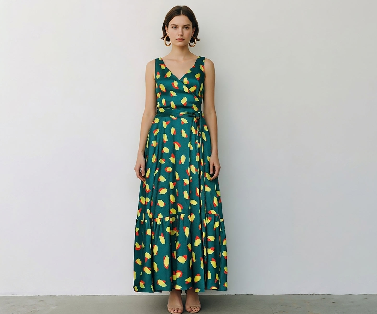 Leaf Print Maxi Wrap Dress