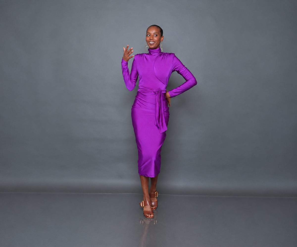 Long Sleeve Joi Turtleneck Spandex Midi Dress – Electricity