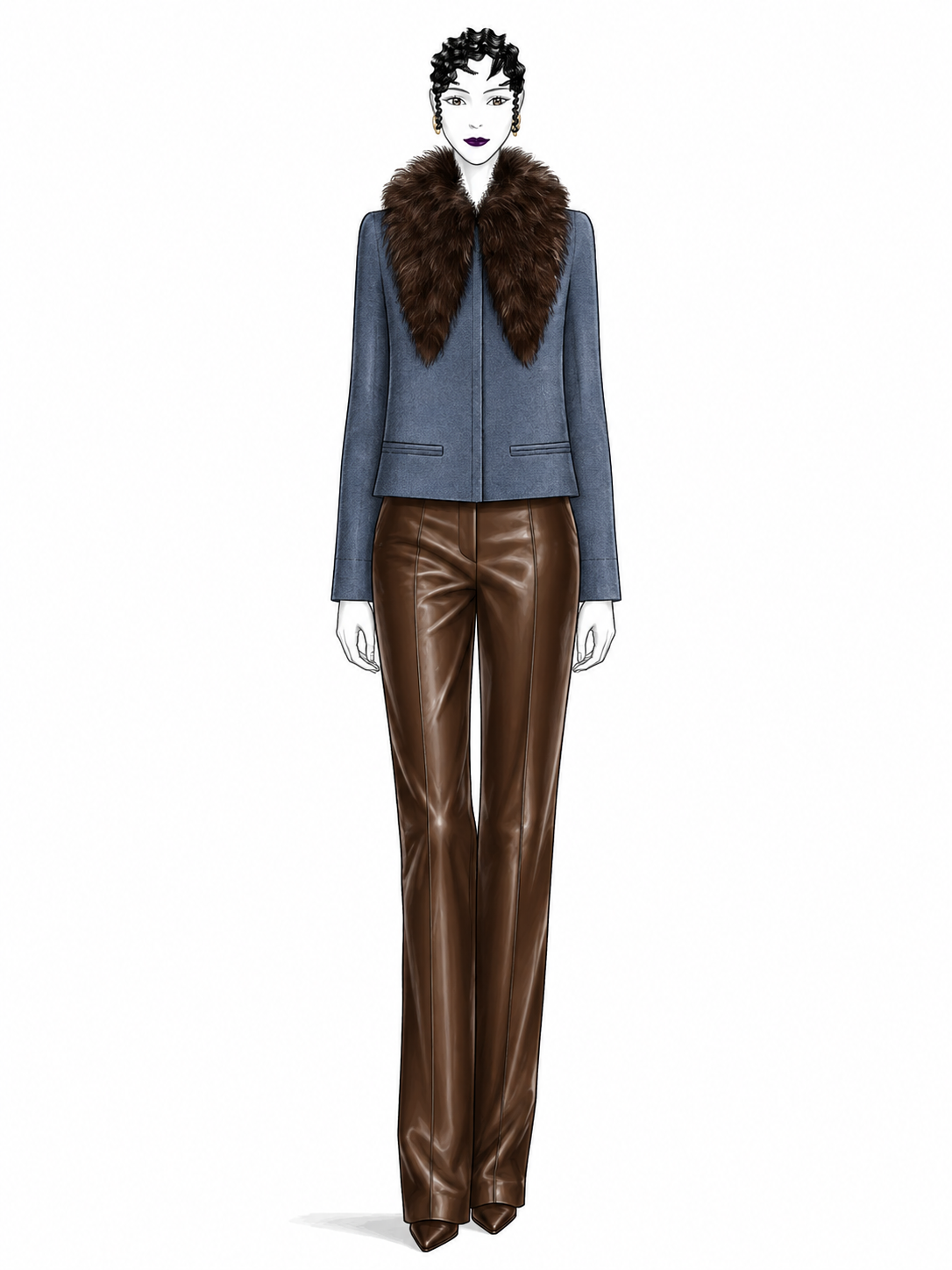 Fur Collar Coat - Blue