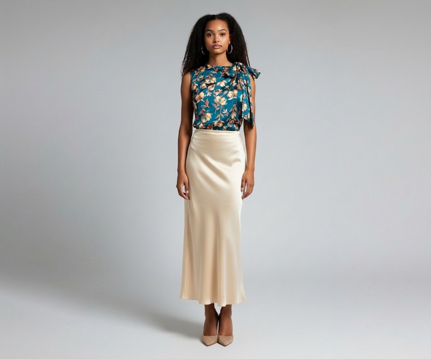 Hammered Satin Floral Bow Blouse