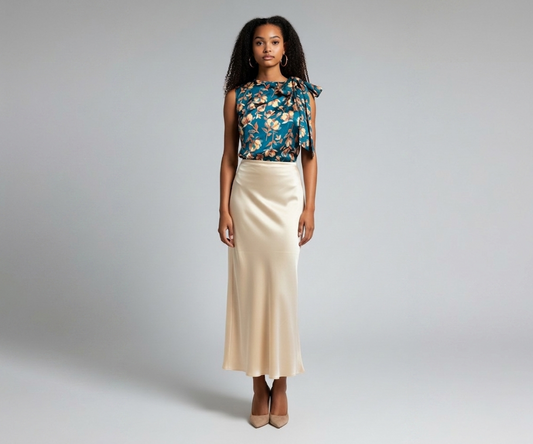 Hammered Satin Floral Bow Blouse