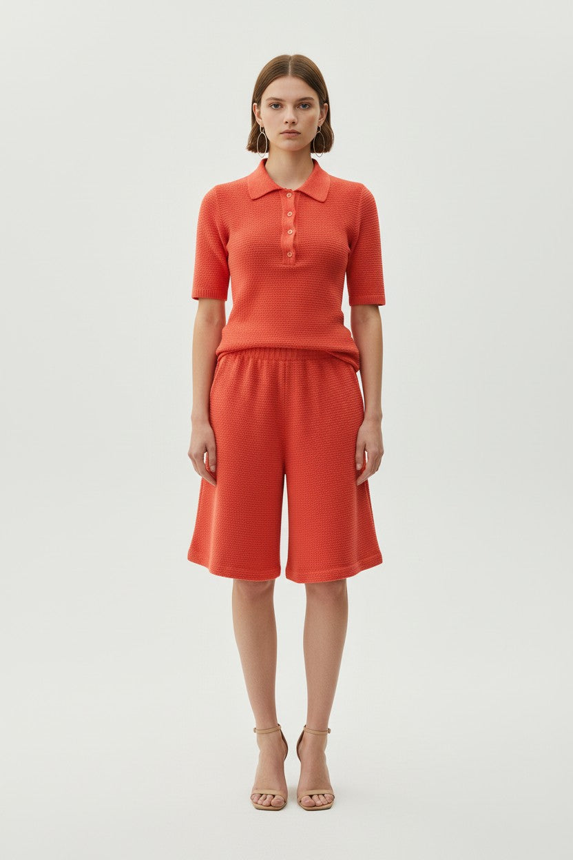 knit polo shirt, beach polo shirt, lightweight knit top, summer polo shirt women, breathable knit top, resort wear top, relaxed polo shirt, elevated basics women