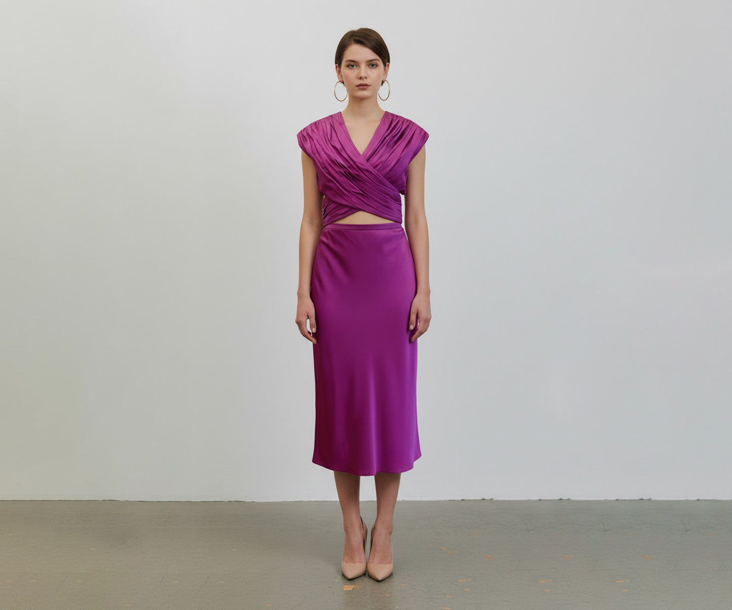 Ruched Crossed Satin Top - Rich Berry