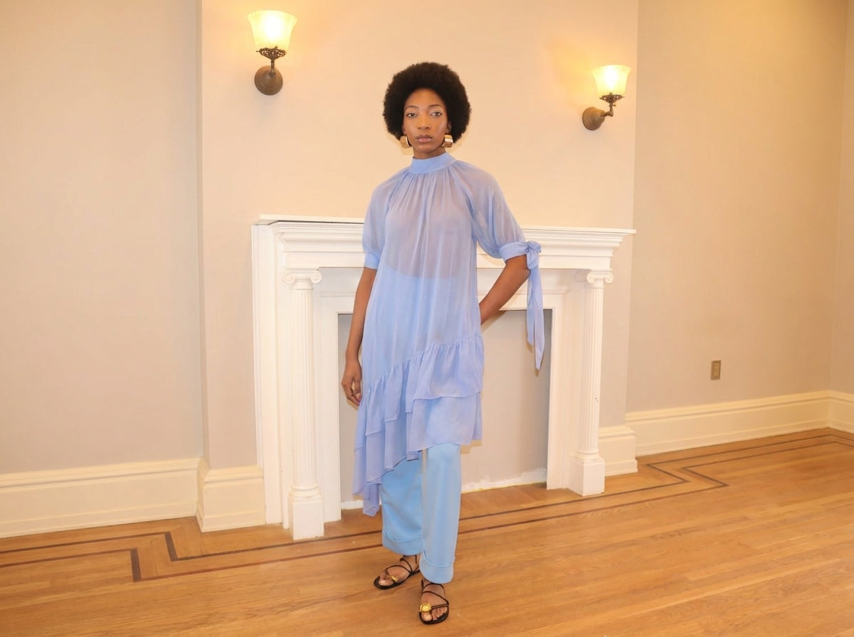 Karen Sheer Asymmetrical Top - Huck Blue