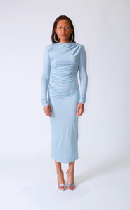 Double Ruched Silky Jersey Dress