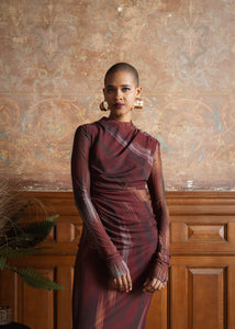 Printed Mesh Ruched Dress
