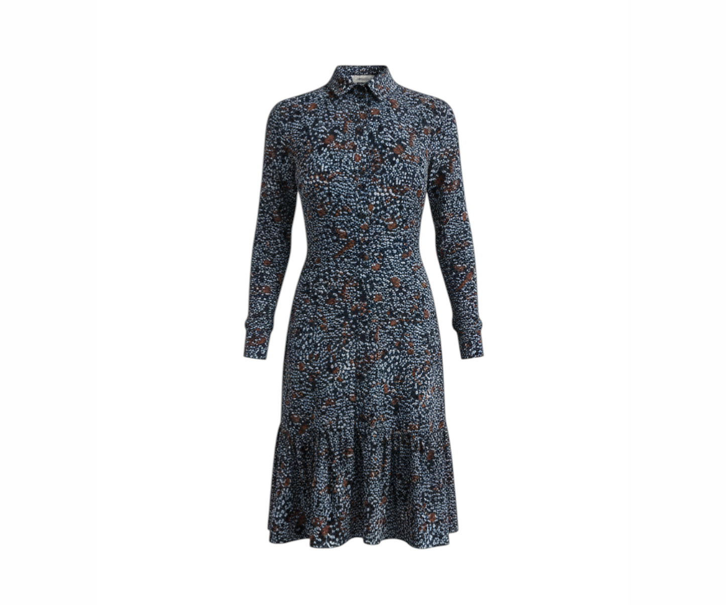 animal print dress, ruffle hem dress, button front dress, A-line midi dress, statement print dress, feminine midi dress, elegant animal print dress, women’s occasion dress, modern feminine dress