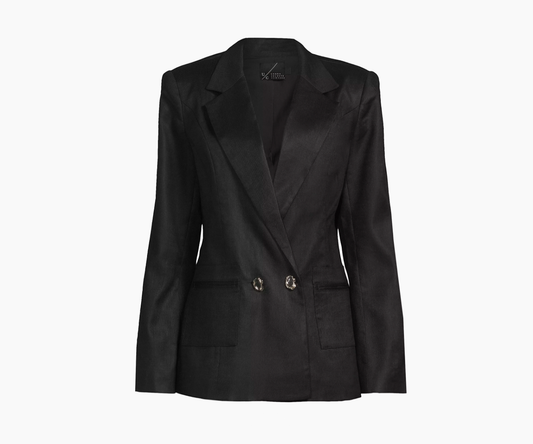 Boxy Linen Blazer - Black