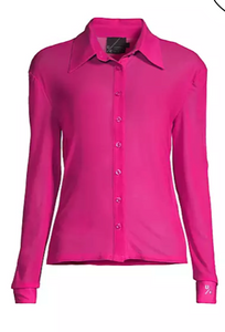 Mesh Button Dress Shirt - Hot Pink
