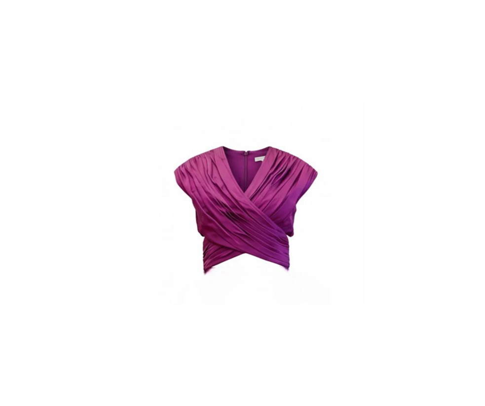 Ruched Crossed Satin Top - Rich Berry