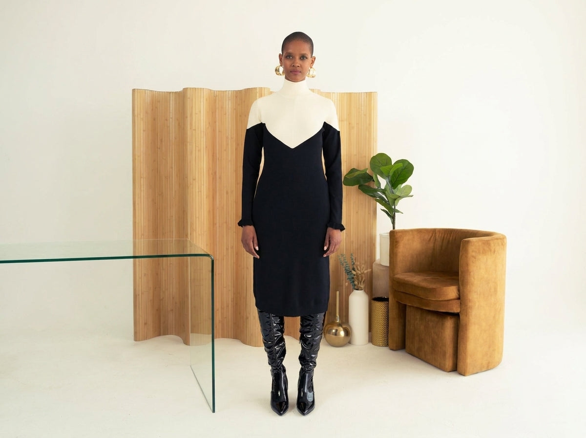 Chevron Sweater Colorblock Dress