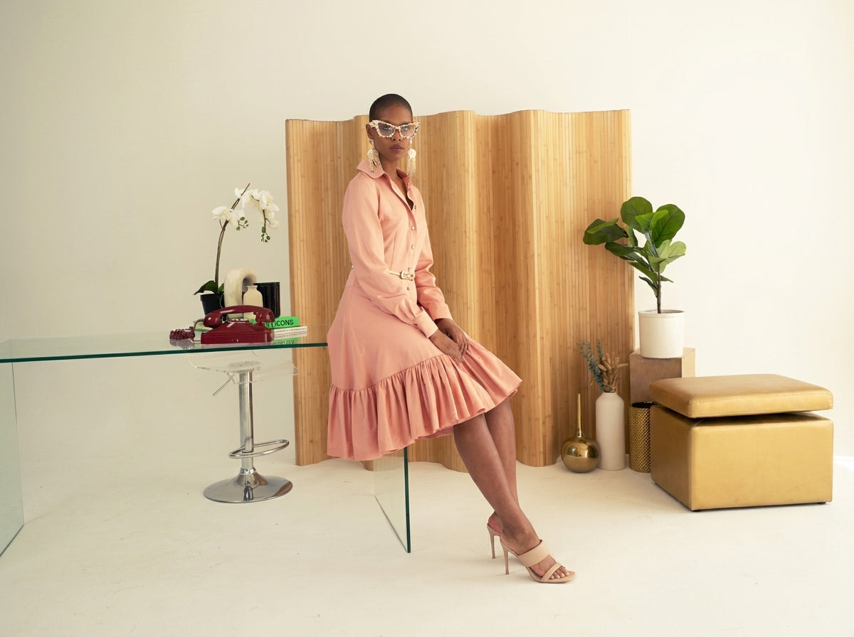 Button Front Ruffle Dress