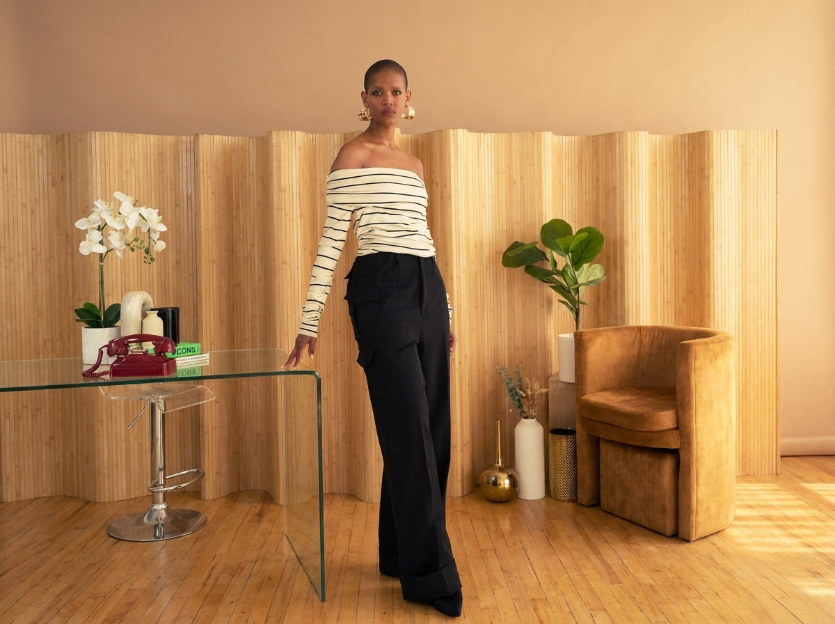 Horizontal Stripe Open Shoulder Top