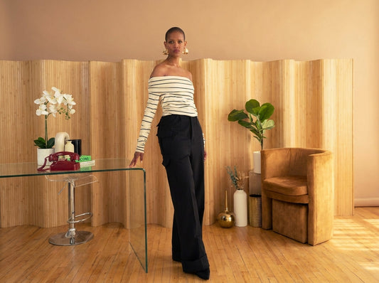 Horizontal Stripe Open Shoulder Top