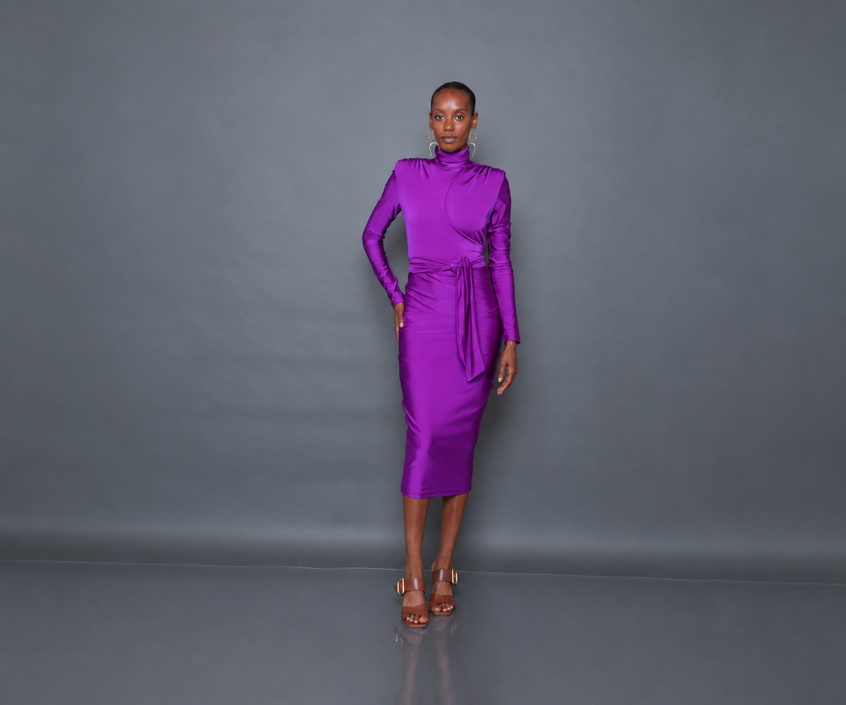 Long Sleeve Joi Turtleneck Spandex Midi Dress – Electricity