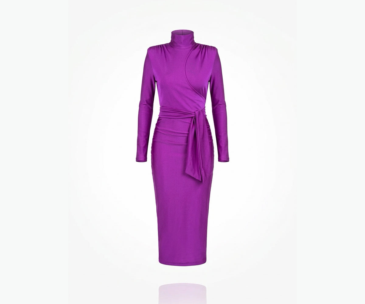 Long Sleeve Joi Turtleneck Spandex Midi Dress – Electricity