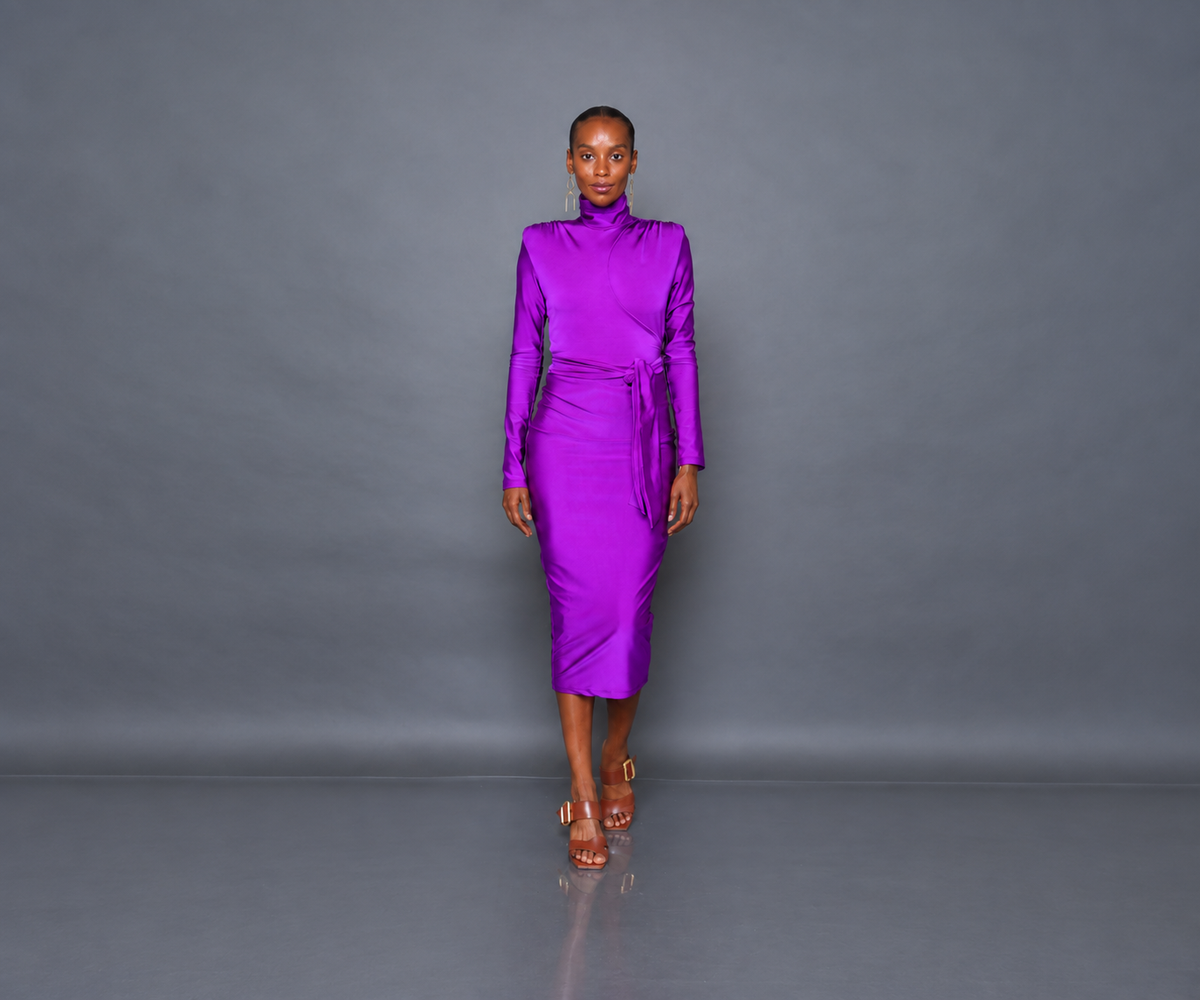 Long Sleeve Joi Turtleneck Spandex Midi Dress – Electricity