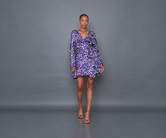 Shonda Mini Wrap Dress  - Purple Fallin Leaves