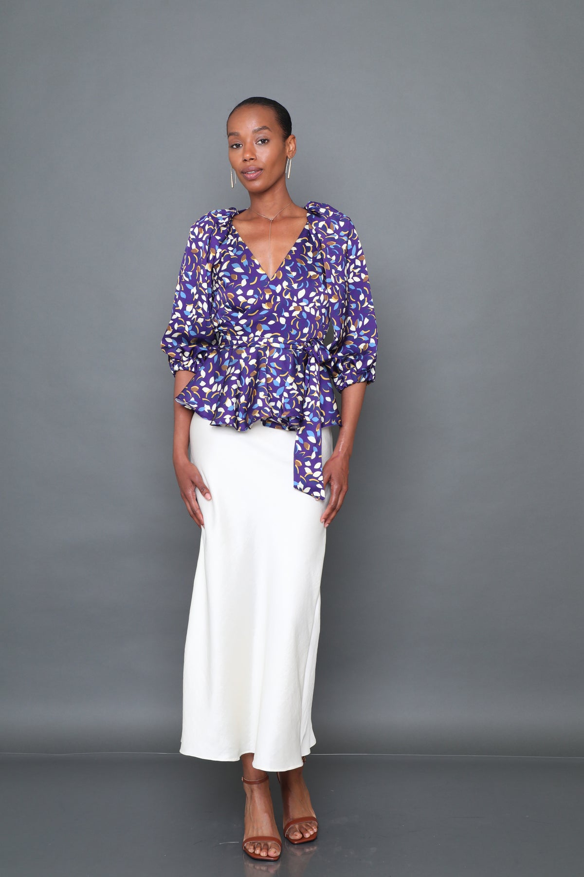 Puff Sleeve Wrap Top - Leaf Print
