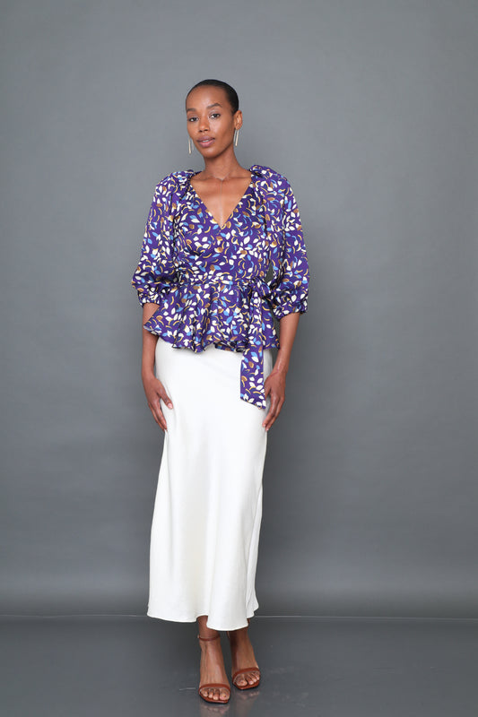 Puff Sleeve Wrap Top - Leaf Print