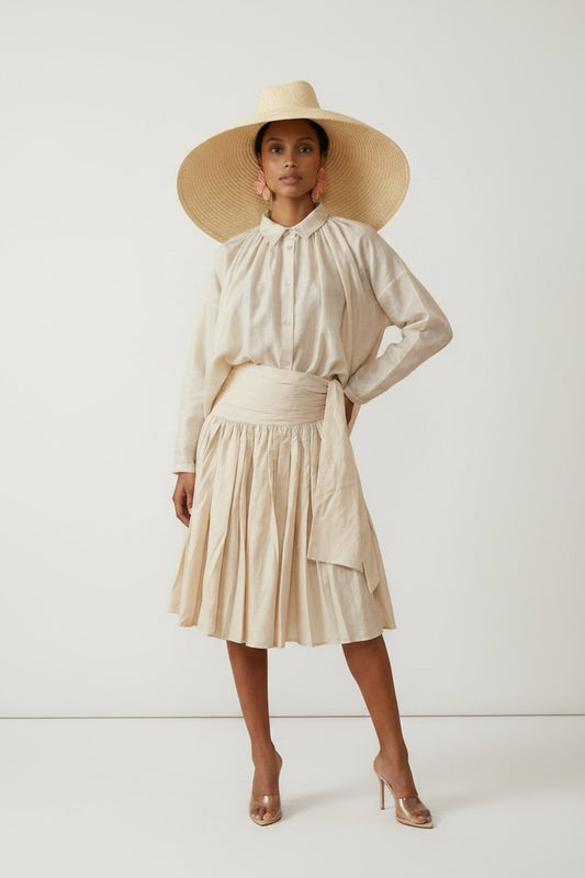 poet blouse, clip dot blouse, ecru blouse, chiffon blouse women, romantic blouse, button front blouse, dolman sleeve blouse, elegant women's blouse, textured chiffon top, lightweight blouse, feminine workwear top, luxury women's blouse, sophisticated blouse, designer blouse.