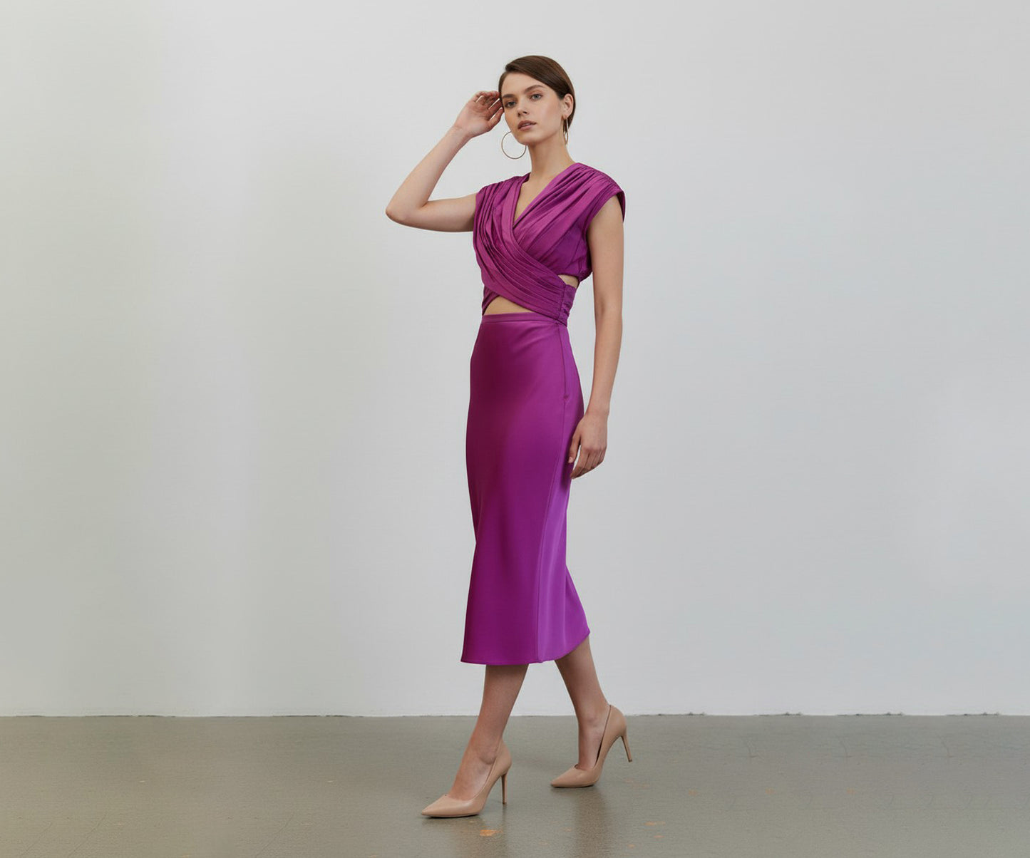 Ruched Crossed Satin Top - Rich Berry