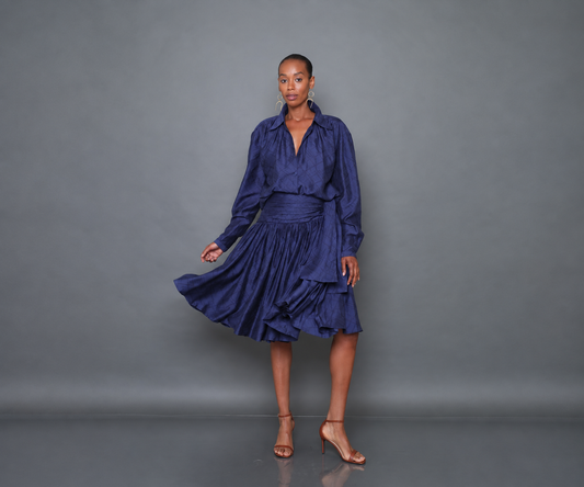 Emma Ruched Waist Full Skirt - Navy
