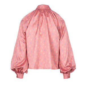 back of Pink exaggerated sleeve printed blouse 