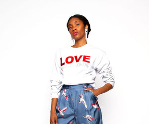 Red love grey heather sweatshirt