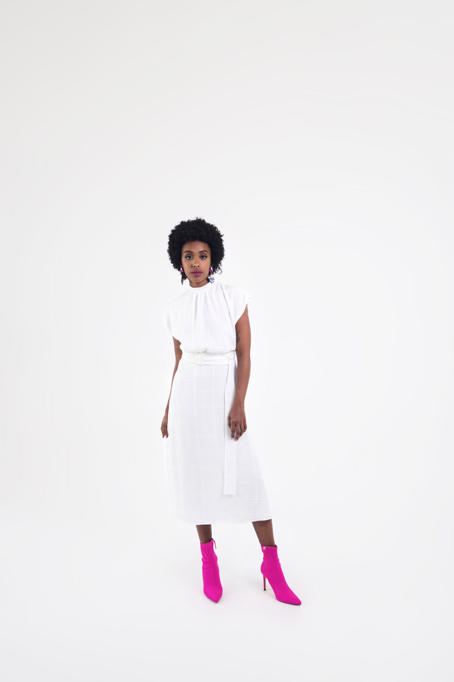 Olga Belted Dress - White